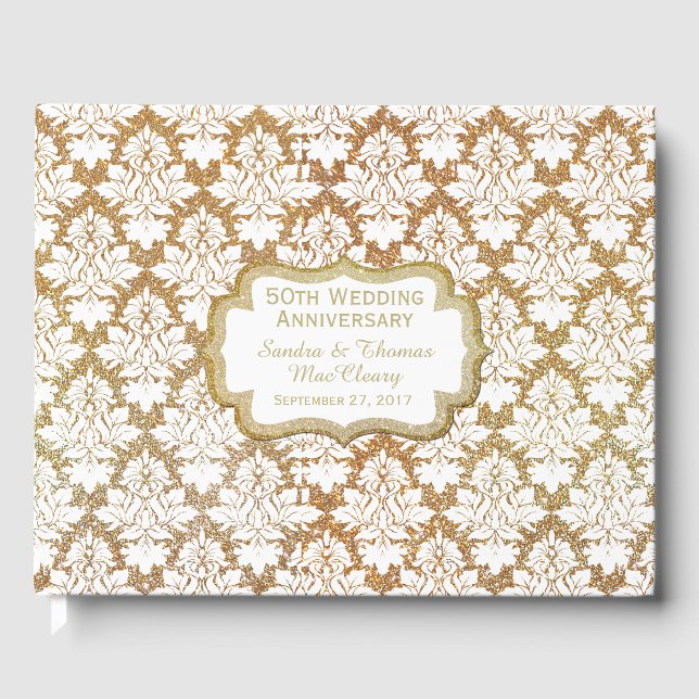 Livre D'or Gold Damask 50th Anniversary Custom Guest Book (Recto)