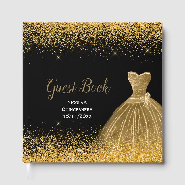 Livre D'or Gold Dress Faux Glitter Quinceanera (Recto)
