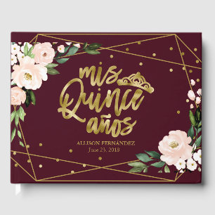 Livre D'or Gold Foil Blush Bourgogne Floral Quinceanera