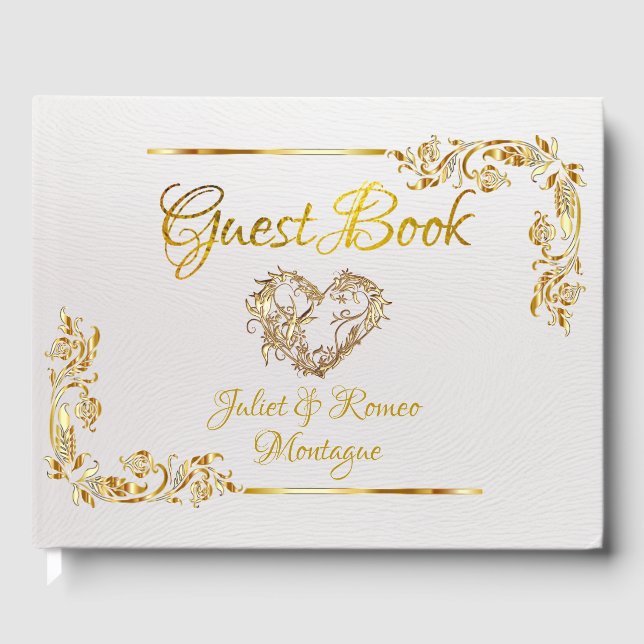 Livre D'or  Gold Heart on White Pearl with Gold Border (Recto)