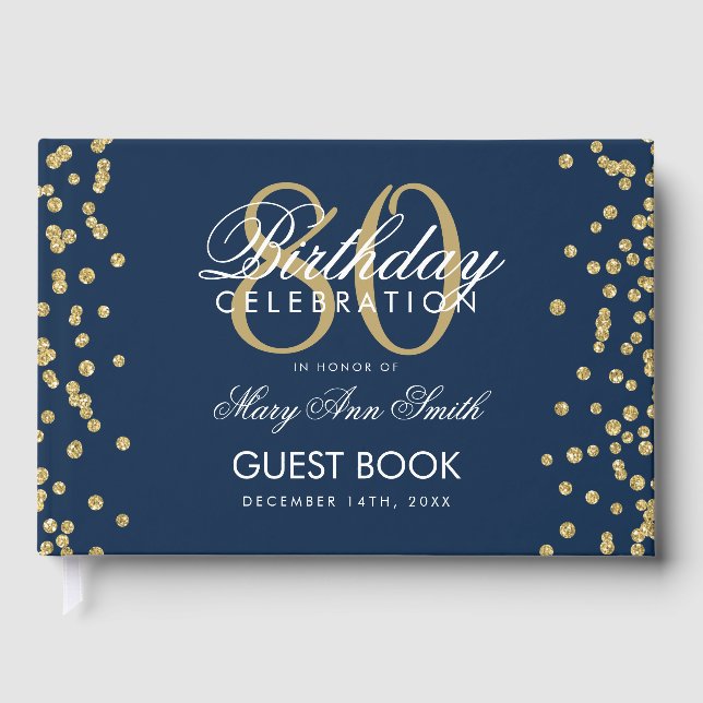 Livre D'or Gold Navy 80e anniversaire Parties scintillant de  (Recto)
