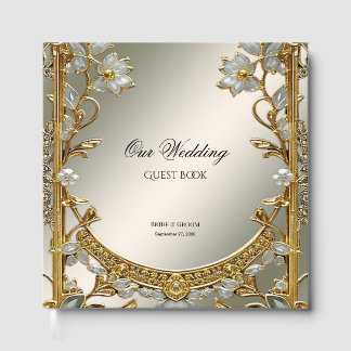 Livre D'or Gold Ornate White Floral Guest Book
