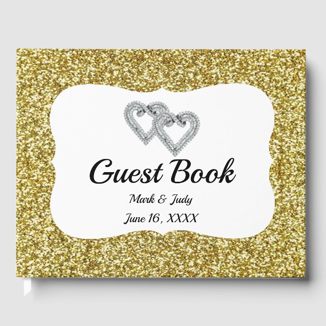 Livre D'or Gold Parties scintillant Hearts Mariage Guestbook (Recto)