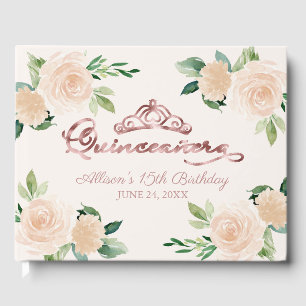 Livre D'or Gold Tiara Blush rose Floral Quinceanera Boite d'h