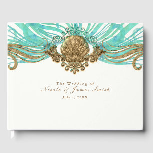 Livre D'or Gold & Turquoise Sea Shell Glam Beach Mariage élég