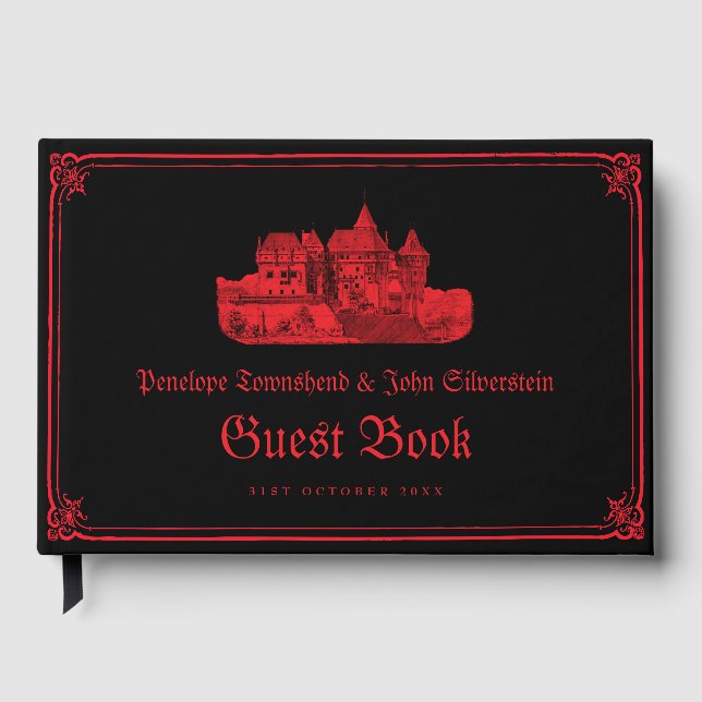 Livre D'or Gothic Vampire Castle Border Black Red Wedding (Recto)