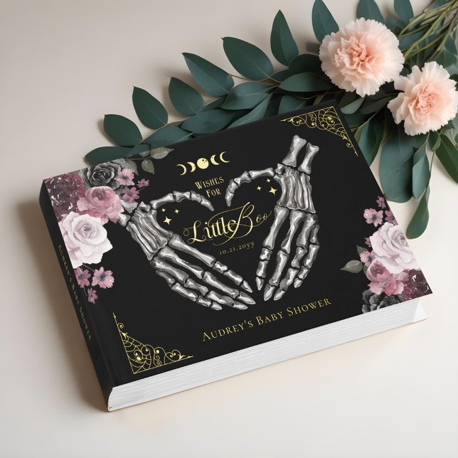 Livre D'or Gothique Halloween Squelette Mains Baby shower coe (Gothic Halloween Skeleton Hands Heart Baby Shower Guest Book)