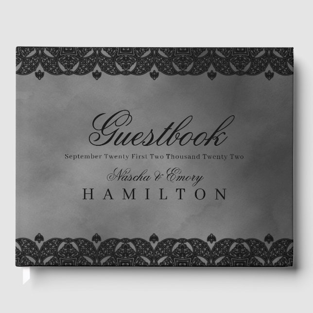 Livre D'or Gothique Médiéval Gris Élégant Mariage de dentelle (Recto)
