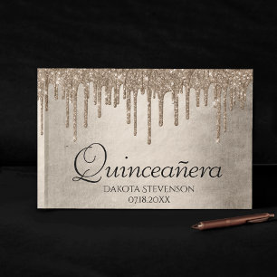 Livre D'or Goutte de Paillettes Taupe Champagne Quinceanera