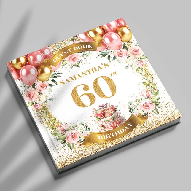 Livre D'or Graceful Boho 60e anniversaire Guest Book Parties  (Graceful Boho 60th Birthday Guest Book Glitter Pop

)