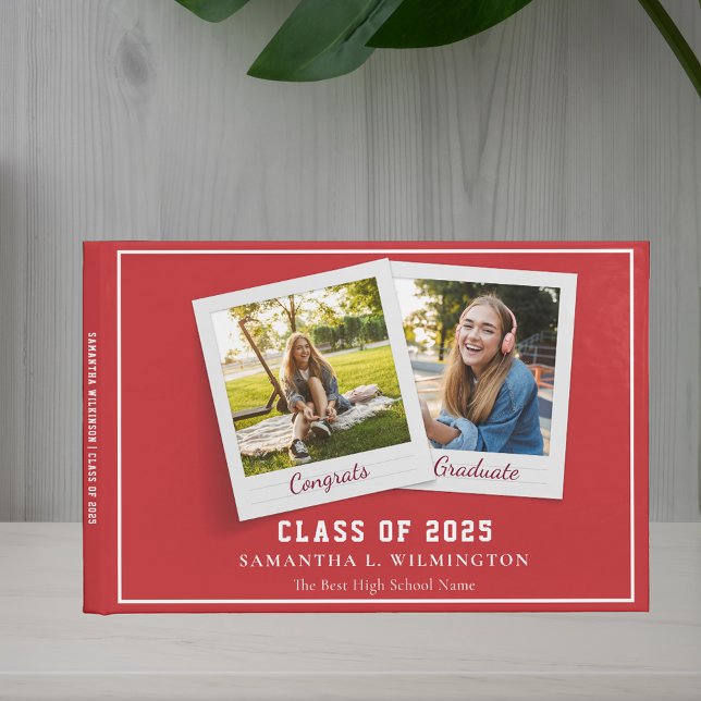 Livre D'or Graduation 2025 Photos Grad Party Red Modern (Simple Class of 2025 Photos Red Guest Notebook)
