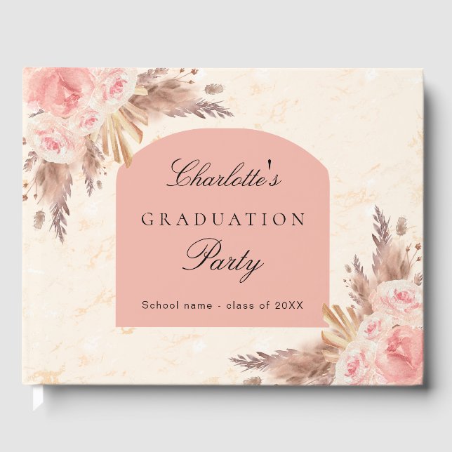 Livre D'or Graduation pampas herbe rose or blush floral (Recto)