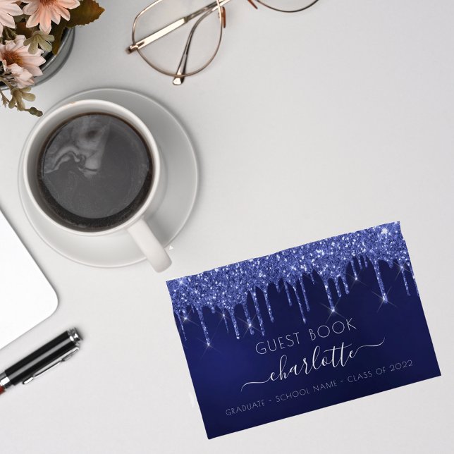 Livre D'or Graduation party bleu blanc classe parties scintil (Créateur téléchargé)