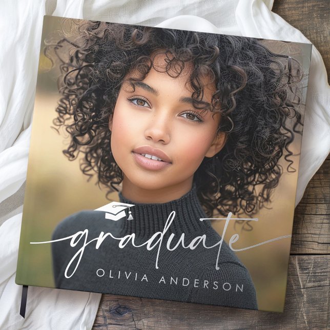 Livre D'or Graduation photo élégant script diplôme (Graduation photo elegant script graduate guest book)