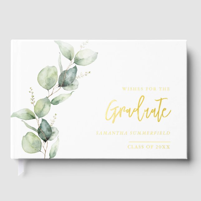 Livre D'or Graduation Photo Eucalyptus Script Gold Foil (Recto)