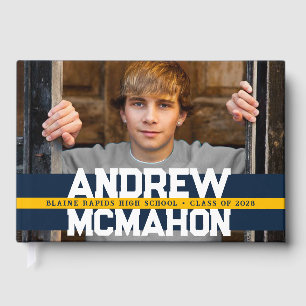 Livre D'or Graduation photo marine et or jaune Personnalisé