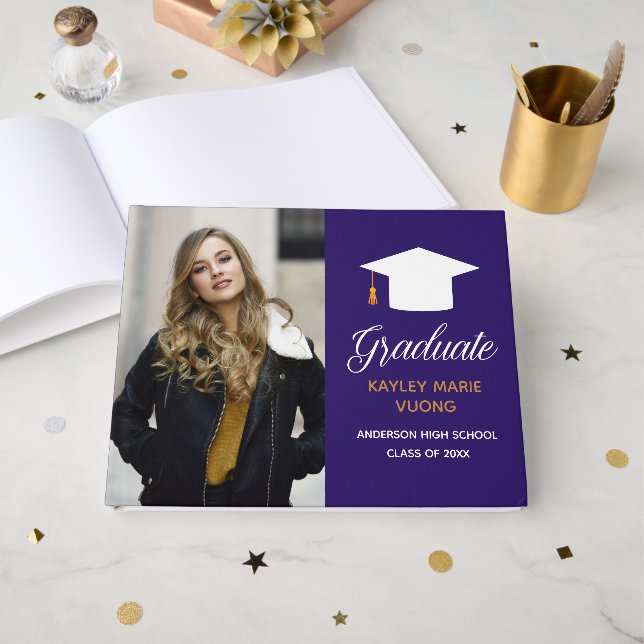 Livre D'or Graduation violette - Autographe photo principale  (Recto ouvert)