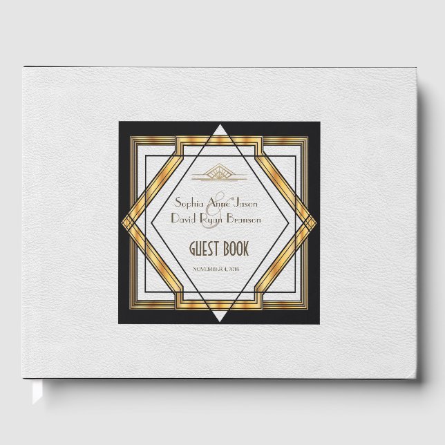 Livre D'or Grand Mariage Gatsby Gold White Art Déco (Recto)