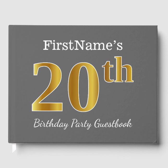 Livre D'or Gray, Faux Gold 20th Birthday Party + Nom personna (Recto)