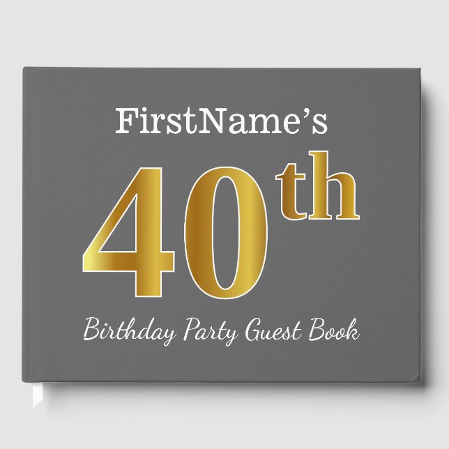 Livre D'or Gray, Faux Gold 40th Birthday Party + Nom personna (Recto)
