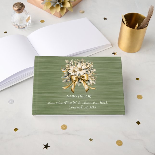 Livre D'or Green and White Christmas Winterberry Wedding (Recto ouvert)