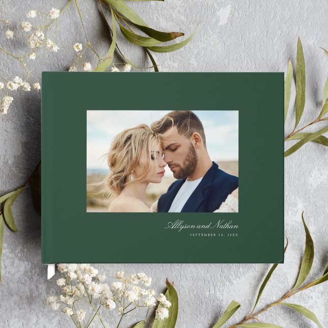 Livre D'or Green Elegant Modern Simple Script Mariage photo (Créateur téléchargé)
