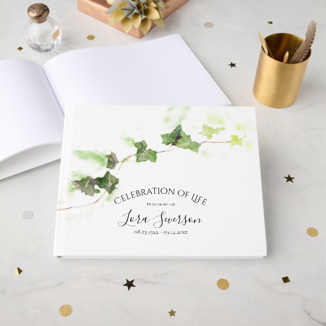 Livre D'or Green English Ivy Célébration de la vie (Recto ouvert)