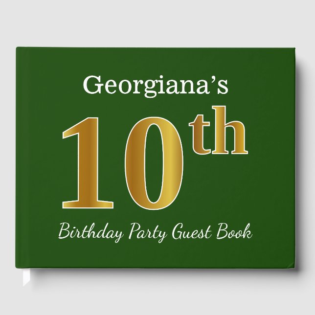 Livre D'or Green, Faux Gold 10e fête d'anniversaire + Nom per (Recto)