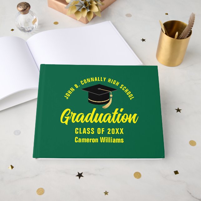 Livre D'or Green Jaune Graduate Custom Party (Recto ouvert)