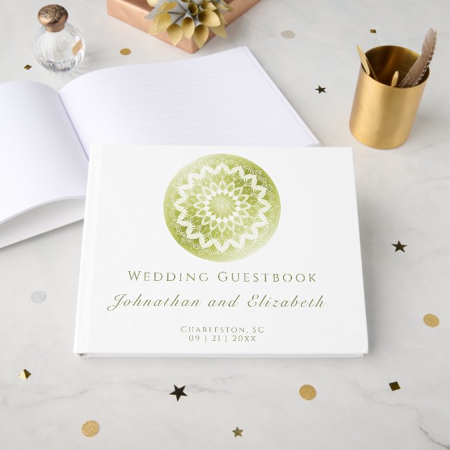 Livre D'or Green Lace Mandala Wedding (Recto ouvert)