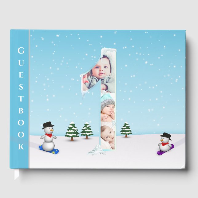 Livre D'or Gros 1er anniversaire Winter Snow Ice Collage Phot (Recto)