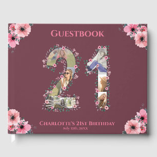 Livre D'or Grosse 21e anniversaire Photo Collage Fleur Fille 