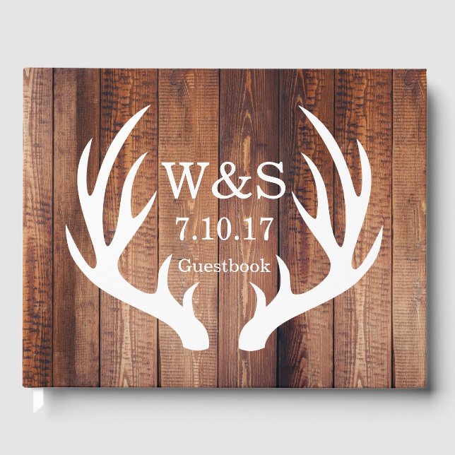 Livre D'or Grotte rustique Bois de cerf Antlers & Initiales (Recto)