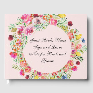 Livre D'or Guest Book with Pink Floral Wreath
