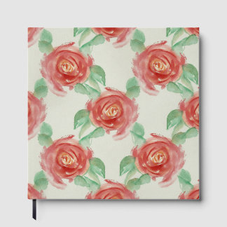 Livre D'or Guest BookElegant Red Roses Watercolor Floral Patt