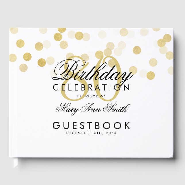 Livre D'or Guestbook 80e anniversaire Gold Foil Parties scint (Recto)