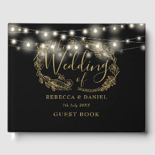 Livre D'or Guirlande Lumineuse Florale Mariage Noir Et Or
