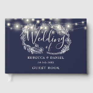 Livre D'or Guirlandes lumineuses Fleurs Bleu marine Mariage