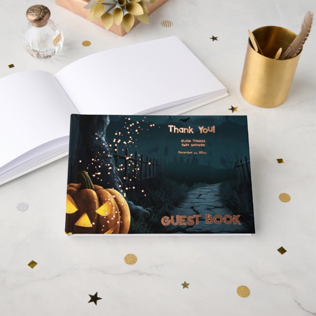 Livre D'or Halloween Un Petit Baby shower Citrouille Foil (Recto ouvert)