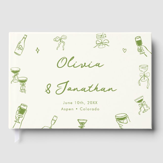Livre D'or Hand Drawn Green Wedding (Recto)