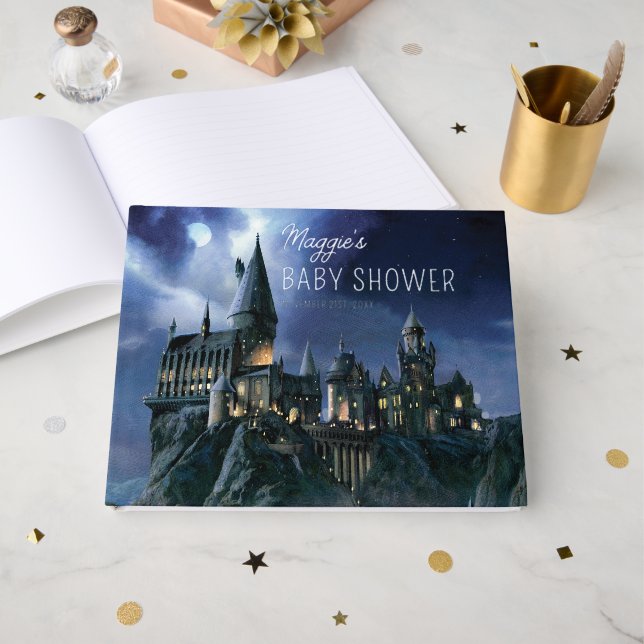Livre D'or Harry Potter Castle | Moonlit Hogwarts Baby Shower (Recto ouvert)