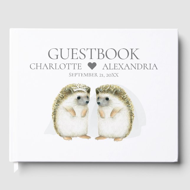 Livre D'or Hedgehog Brides mignonne Lesbian Couple Mariage (Recto)