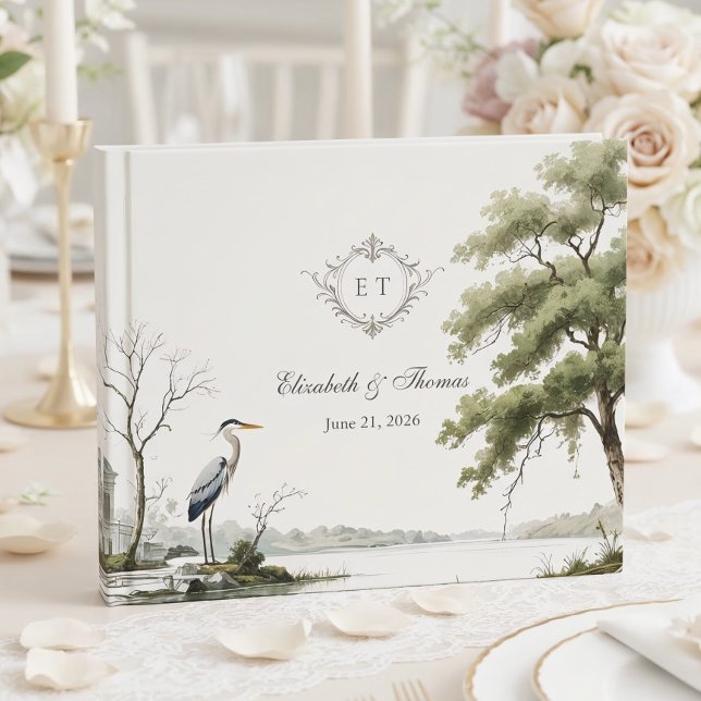 Livre D'or Heron Toile French Country Monogram Wedding (Créateur téléchargé)