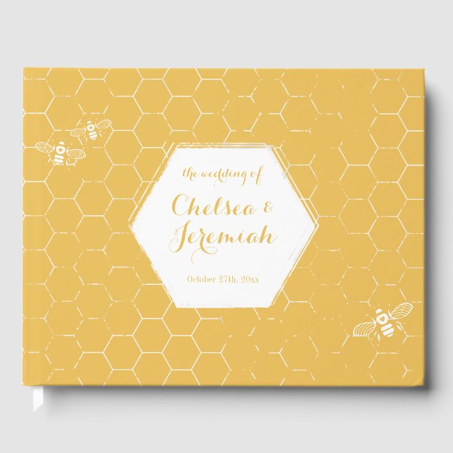 Livre D'or Honey Bee Jaune Motif Mariage personnalisé (Recto)