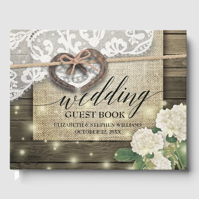 Livre D'or Horseshot Heart Lace Hydrangea Wood Wedding shower (Recto)