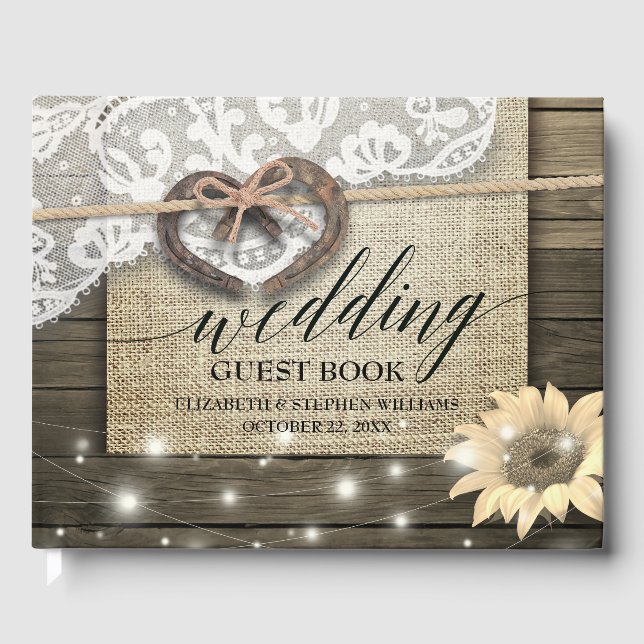 Livre D'or Horseshot Heart Lace Sunflower Wood Wedding shower (Recto)