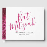 Livre D'or Hot Pink Glitter Sparkly Modern<br><div class="desc">Personalized guest book with a bright hot pink glitter stripe and a fun, modern, and minimal text design. Shown with pink, white, and black Bat Mitzvah wording, but every part can be changed, including the fonts, text color, and book background color. Customize easily for a sweet 16 or quinceanera or...</div>