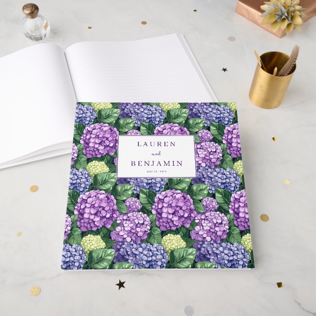 Livre D'or Hydrangea Fleur Romantique Violet (Recto ouvert)