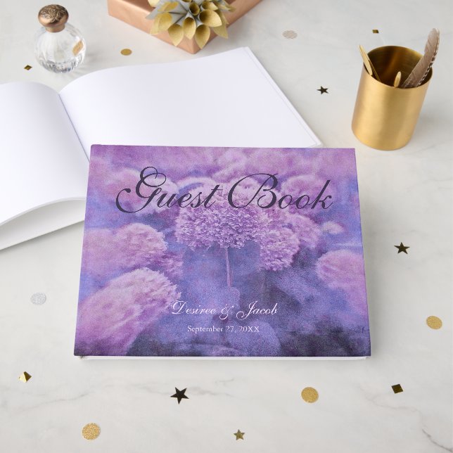 Livre D'or Hydrangea Fleurs Violettes Mariage Rustique Campag (Recto ouvert)