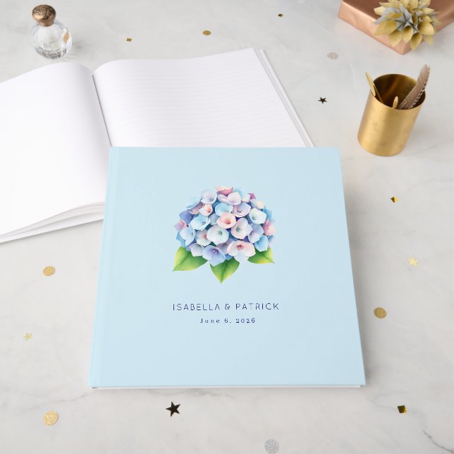 Livre D'or Hydrangeas Aquarelles Bleues Romantiques (Recto ouvert)